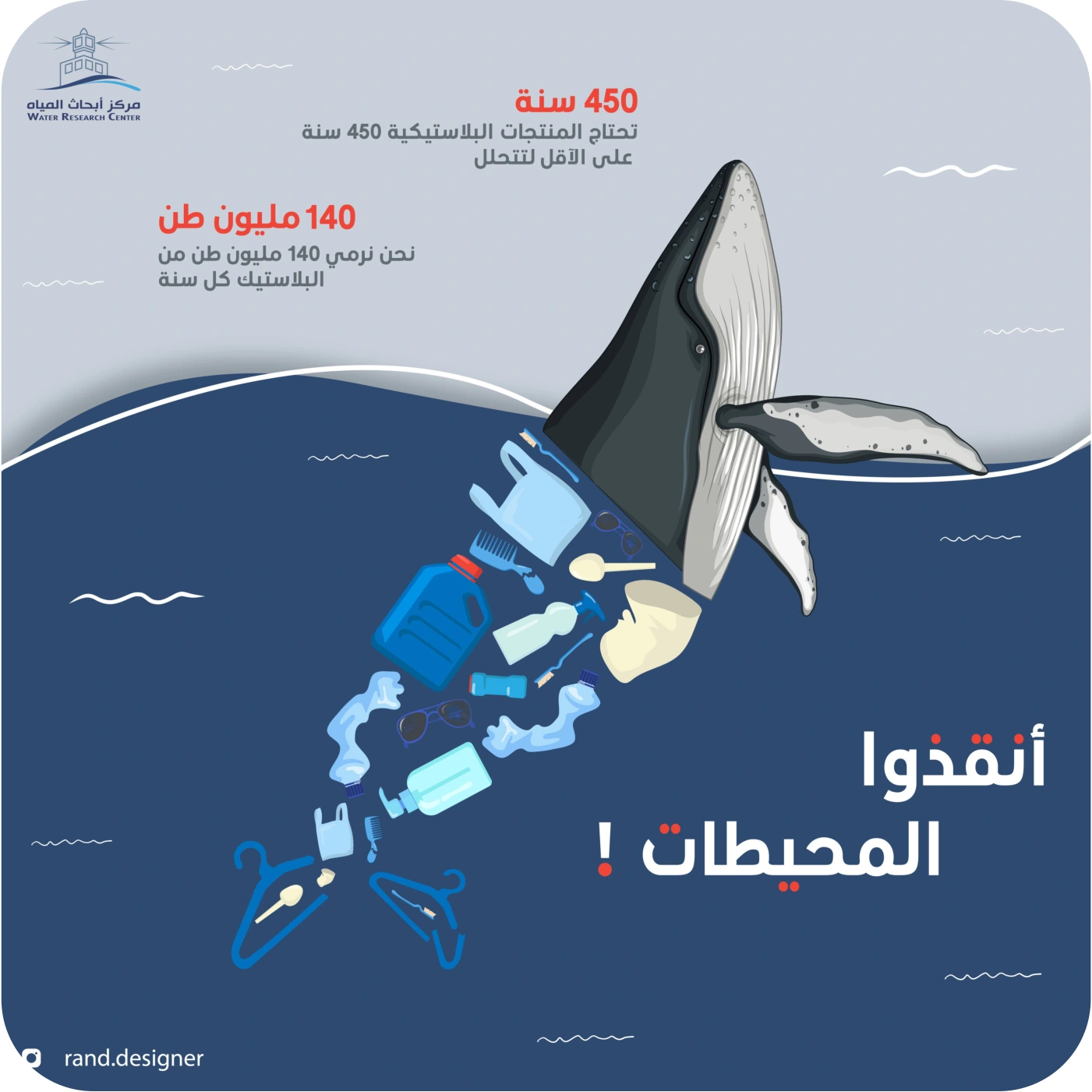 Environmental awareness artwork with whales and plastic pollution